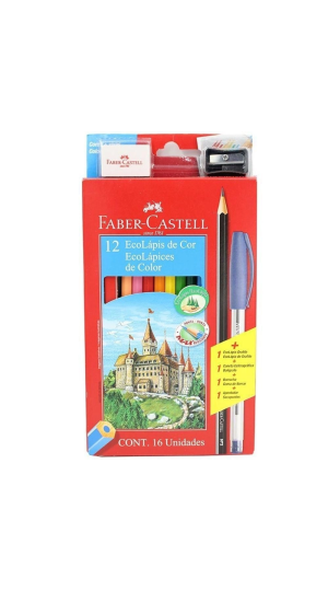 LÁPIS DE COR 12 CORES ECOLÁPIS FABER CASTELL KIT