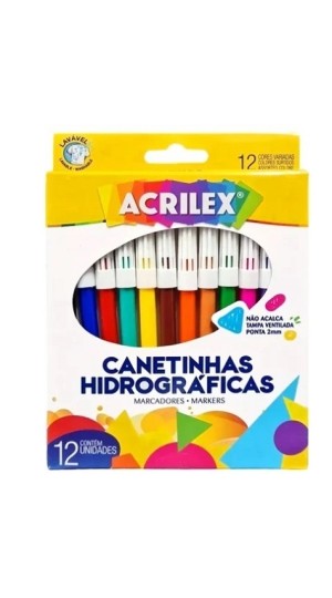 CANETINHA HIDROGRÁFICA 12 CORES ACRILEX REF: 06902