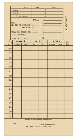 CARTÃO DE PONTO MENSAL PALHA